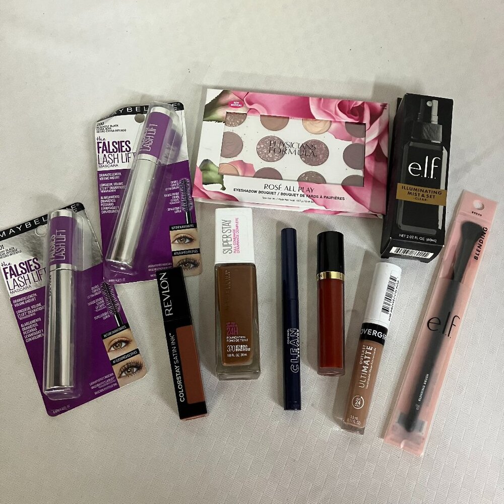 Set Of 10 Makeup e.l.f. Revlon Wet n Wild Mascara Foundation Lipstick Eyeshadow